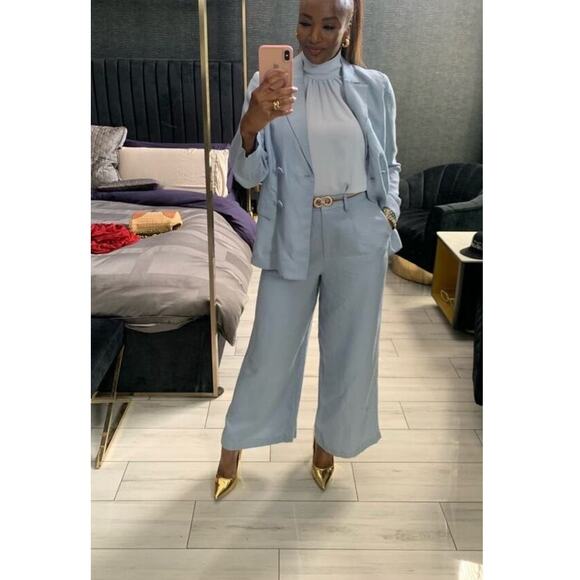 ROSETTA GETTY Women's Light Blue Linen Front Zip Wide Leg Trouser Pants Size 2 - Picture 10 of 12